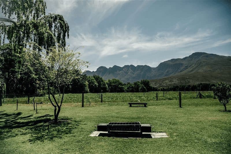 Clover Cottage at Bokrivier: Sweeping mountain and vineyard view, willow tree, fire pit